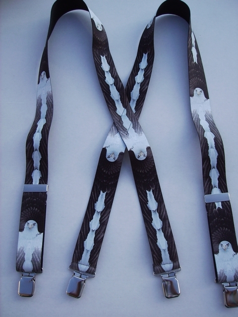 EAGLE 1 1/2"X48" Suspenders with 4 strong 1"x 1" Grips and 2 Length Adjusters in the front, all in Stainless Steel FINISH. Entirely Stretchable Hand Washable and Hang to Dry Cotton/Polyester Material. UB220N48WLEG