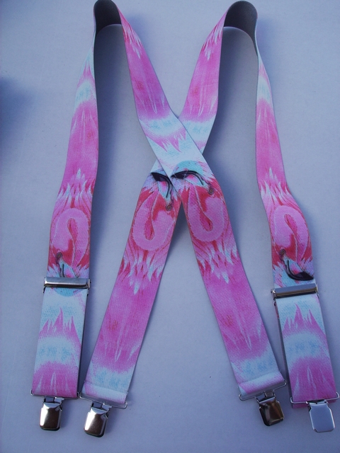 WIILDLIFE FLAMINGO 1 1/2"X54" Suspenders with 4 strong 1"x 1" Grips and 2 Length Adjusters in the front, all in Stainless Steel FINISH. Entirely Stretchable Hand Washable and Hang to Dry Cotton/Polyester Material. UB220N54WLFL