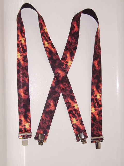 SMOKE AND RED FLAMES 1 1/2"x48" Suspenders With 2 Strong Chrome Adjusters And 4 Grips. UB220N48SFRD