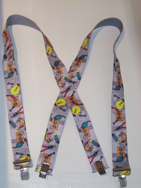 ELECTRICIAN 1 1/2"X 48" Suspenders with 4 strong 1"x 1" Grips and 2 Length Adjusters in the front, all in NICKEL FINISH. Entirely Stretchable Cotton/Polyester Material. UB220N48EL#1