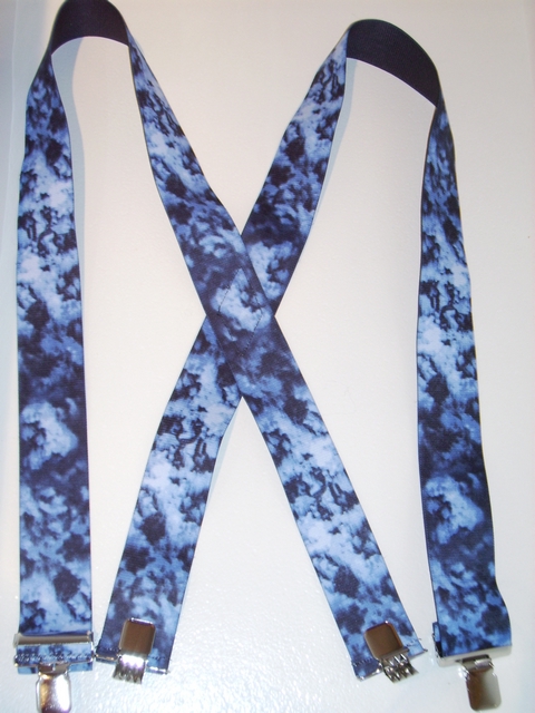 SMOKE AND BLUE FLAMES 1 1/2"x 48" Suspenders With 2 Strong Chrome Adjusters And 4 Grips. UB220N48SFBL