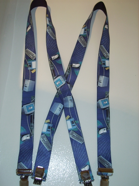 PC COMPONENTS ON NAVY BLUE 1 1/2"x 48" Suspenders with 4 strong 1"x 1" Grips and 2 Length Adjusters in the front, all in NICKEL FINISH.UB220N48PCNA