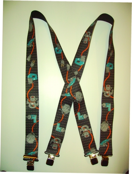 POWER TOOLS 2"X48" Black Suspenders with 4 strong 1"x 1" Grips and 2 Length Adjusters in the front, all in NICKEL FINISH. UA250N48PTBK