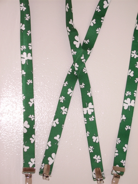 LARGE SHAMROCK Suspenders 1"X48" Suspenders with 4 strong 1/2"x 1" Grips with nylon Teeth and 2 Length Adjusters in the front, all in high polish CHROME FINISH. UC260N48SR#1
