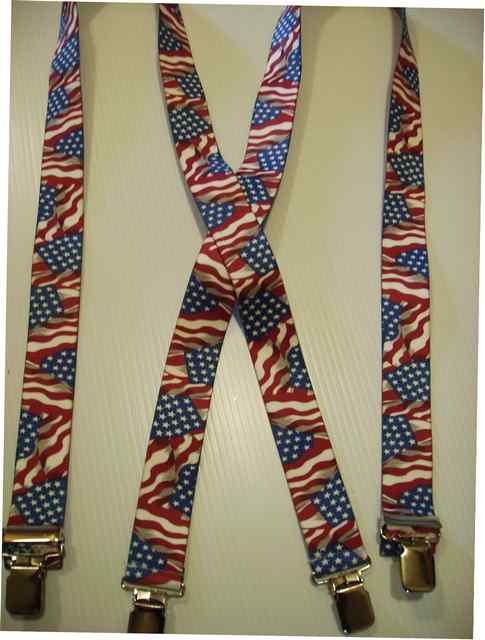 WAVING FLAG  1 1/2" wide in 42" to 60 Suspenders with 4 strong 1"X1" Grips and 2 Length Adjusters in the front, all in Stainless Steel.        X-UB220N-US#1