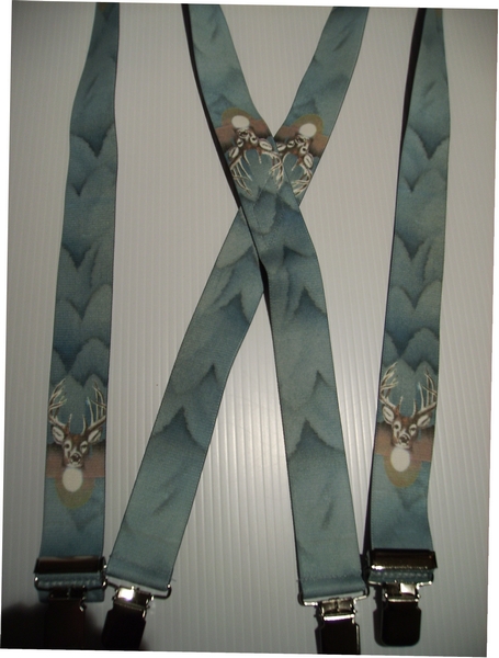 WILDLIFE DEER 1 1/2"X48" Suspenders with 4 strong 1"x 1" Stainless Steel Grips and 2 Secure Stainless Steel Length Adjusters in the front.   Entirely Stretchable Hand Washable and Hang to Dry Cotton/Polyester Material.         UB220N48WLD1