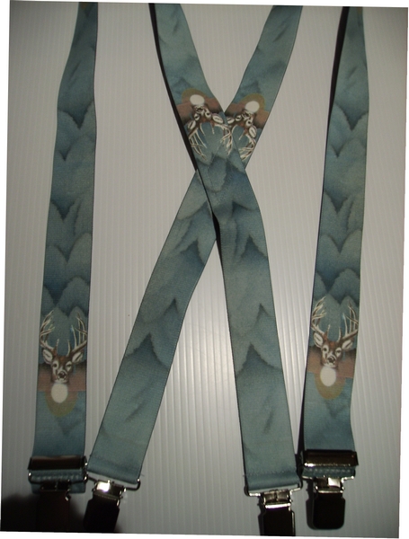 WILDLIFE DEER 1 1/2"X48" Suspenders with 4 strong 1"x 1" Stainless Steel Grips and 2 Secure Stainless Steel Length Adjusters in the front. Entirely Stretchable Hand Washable and Hang to Dry Cotton/Polyester Material. UB220N48WLD1