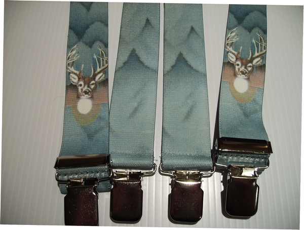 WILDLIFE DEER 1 1/2"X48" Suspenders with 4 strong 1"x 1" Stainless Steel Grips and 2 Secure Stainless Steel Length Adjusters in the front. Entirely Stretchable Hand Washable and Hang to Dry Cotton/Polyester Material. UB220N48WLD1