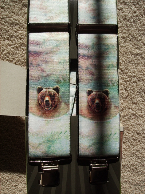 WILDLIFE BEAR 1 1/2"X48" Suspenders with 4 strong 1"x 1" Grips and 2 Length Adjusters in the front, all in Stainless Steel FINISH. Entirely Stretchable Hand Washable and Hang to Dry Cotton/Polyester Material. UB220N48WLBR
