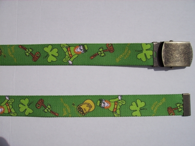 LEPRECHAUN - High Quality U.S. Made Cotton/Polyester Non-Stretching Material with Solid Belt Buckle. These will fit all size waists from 8" up to 48" by un-clamping Buckle and cutting off extra material on non-metal end. Then just re-clamp Material. BELT-UA220N48SP#2