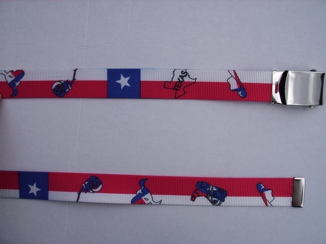 TEXAS WESTERN - High Quality U.S. Made Cotton/Polyester Non-Stretching Material with Solid Belt Buckle. These will fit all size waists from 8" up to 48" by un-clamping Buckle and cutting off extra material on non-metal end. Then just re-clamp Material. BELT-UA220N48TX#2
