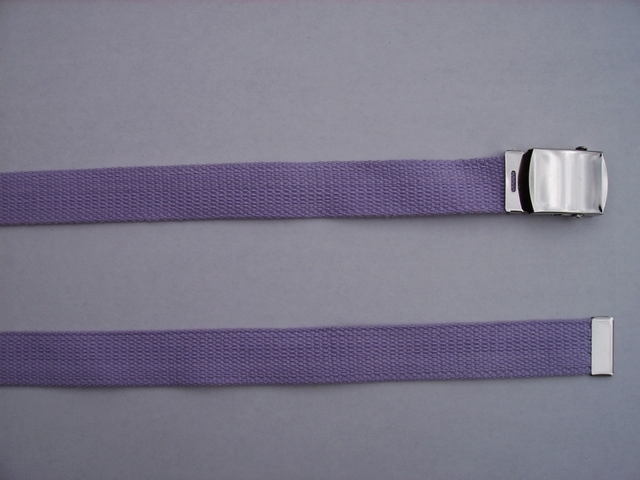 MEDUM PURPLE COLOR - High Quality U.S. Made Cotton/Polyester Non-Stretching Material with Solid Belt Buckle. These will fit all size waists from 8" up to 48" by un-clamping Buckle and cutting off extra material on non-metal end. Then just re-clamp Material. Then Just Re-Clamp Material. BELT-UA220N49MPUR
