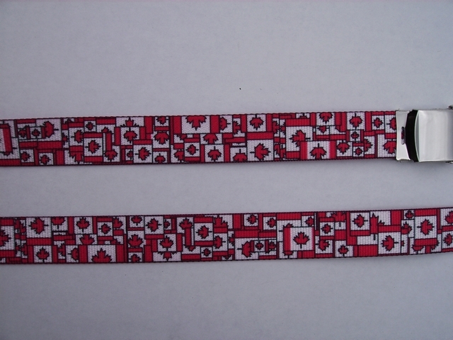 CANADIAN PATCHWORK QUILT - High Quality U.S. Made Cotton/Polyester Non-Stretching Material with Solid Belt Buckle. These will fit all size waists from 8" up to 48" by un-clamping Buckle and cutting off extra material on non-metal end. Then just re-clamp Material. BELT-UB220N48CN#1