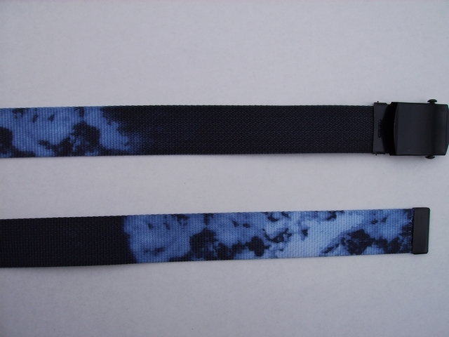 SMOKE BLUE BELT - High Quality U.S. Made Cotton/Polyester Non-Stretching Material with Solid Belt Buckle. These will fit all size waists from 8" up to 48" by un-clamping Buckle and cutting off extra material on non-metal end. Then just re-clamp Material. UA220N48SMBL