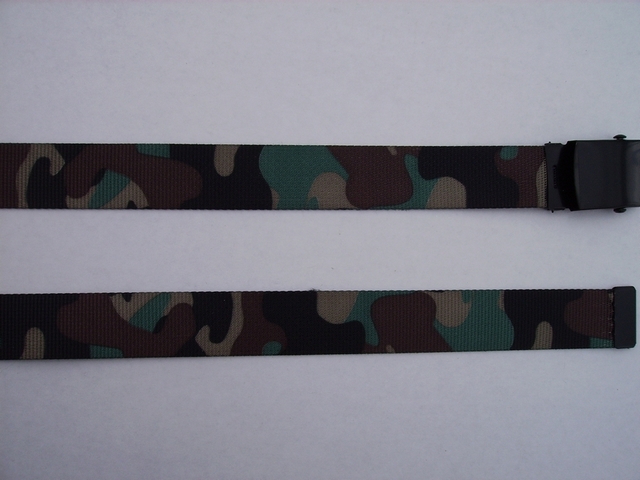 DESERT CAMOFLAGE -  High Quality U.S. Made Cotton/Polyester Non-Stretching Material with Solid Belt Buckle. These will fit  all size waists from 8" up to 48"  by un-clamping Buckle and cutting off extra material on non-metal end. Then just re-clamp Material.       BELTS-UA250K48DESE