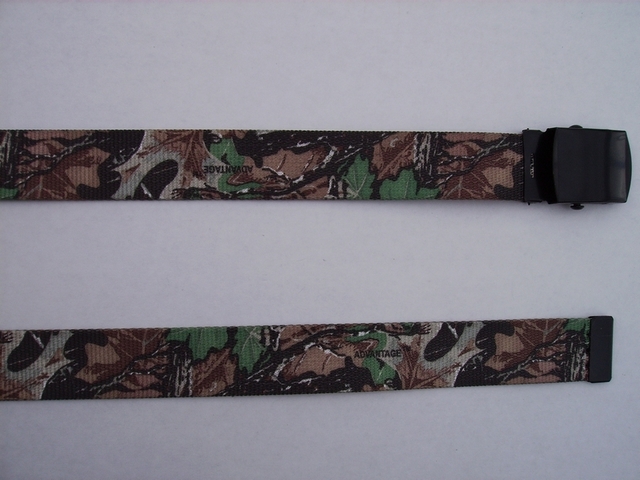 LICENSED CAMOUFLAGE ADVANTAGE - High Quality U.S. Made Cotton/Polyester Non-Stretching Material with Solid Belt Buckle. These will fit all size waists from 8" up to 48" by un-clamping Buckle and cutting off extra material on non-metal end. Then just re-clamp Material. BELT-UA250K48ADVA