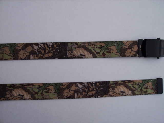 LICENSED CAMOUFLAGE IMAGE - High Quality U.S. Made Cotton/Polyester Non-Stretching Material with Solid Belt Buckle. These will fit all size waists from 8" up to 48" by un-clamping Buckle and cutting off extra material on non-metal end. Then just re-clamp Material. BELT-UA250K48IMAG
