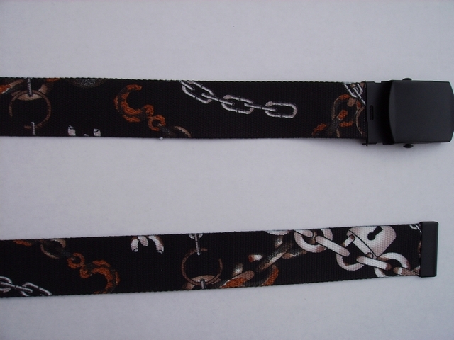 RUSTED CHAIN - High Quality U.S. Made Cotton/Polyester Non-Stretching Material with Solid Belt Buckle. These will fit all size waists from 8" up to 48" by un-clamping Buckle and cutting off extra material on non-metal end. Then just re-clamp Material. BELT-UA220N48RUCH