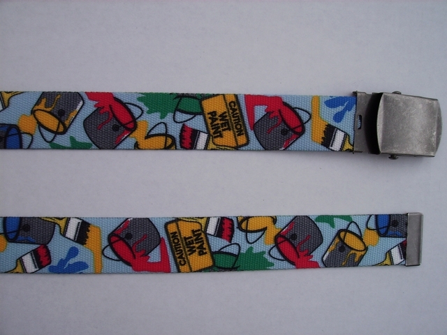 PAINTER - High Quality U.S. Made Cotton/Polyester Non-Stretching Material with Solid Belt Buckle. These will fit all size waists from 8" up to 48" by un-clamping Buckle and cutting off extra material on non-metal end. Then just re-clamp Material. BELT-UA220/250N48PT#1