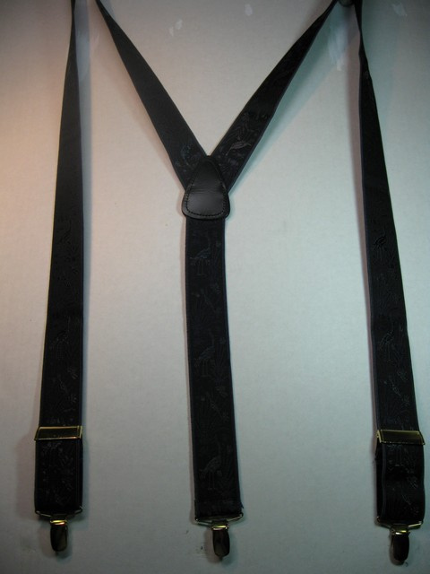 PEACOCKS DESIGN - NAVY COLOR 1 1/3" X 48" DELUXE SUSPENDERS-Cotton/Polyester Hand Washable-Hang to Dry Material.WITH GOLD GRIPS AND ADUSTERS YD-PEA76B48#111g