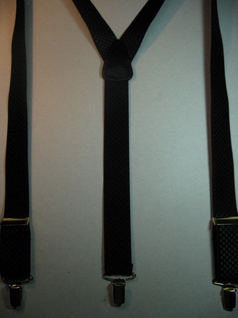 CHECKERED PATTERN NAVY COLOR "Y" STYLE 1 1/3" X 48" DELUXE SUSPENDERS-Cotton/Polyester Hand Washable-Hang to Dry Material.WITH GOLD GRIPS AND ADUSTERS YD-CHE76B48NAVYg