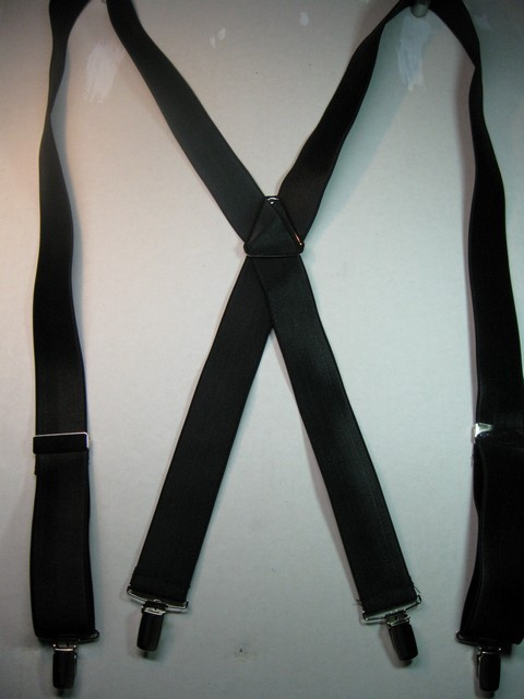 BLACK "X" Style 1 1/8" X 60" "FORMAL WEAR" FRENCH SATIN FINISH. FANCY OCCASION DRESSUP Entirely Stretchable Suspenders With CHROME Adjuster in the back and Four Secure CHROME 1/2 X1 Grips with Nylon Teeth and Two Strong Chrome Adjusters in front. Fits 6'5" to 7"1" Average Build.         SG760N60BLAC