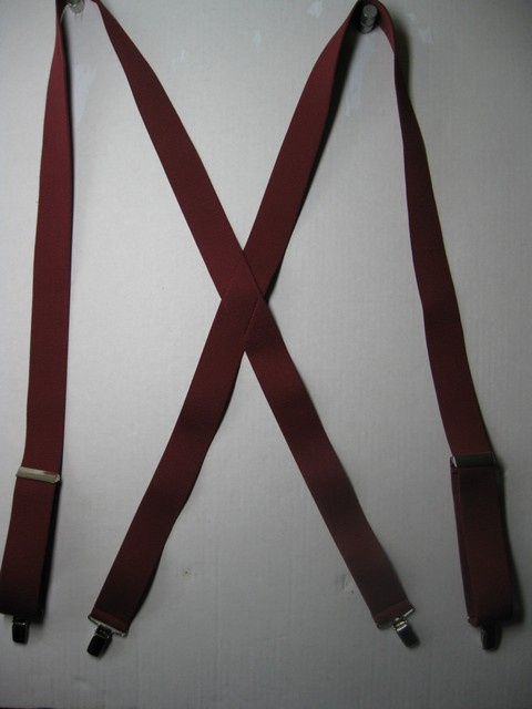 1 1/2" wide "X" Style. SIZES: 42" to 54" Fits 5' 1" to 6' 7" All Straps are stretchable Cotton/Polyester Hand Washable-Hang to Dry Material with 4 Strong 1/2" x 1" long DRESS CHROME Style Clips with Nylon Teeth and 2 CHROME Length Adjusters in the Front. X-PB260N-B2A