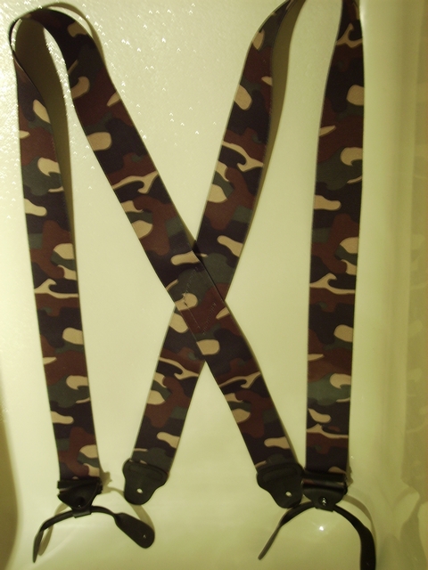 BUTTON-ON DESERT CAMOFLAGE Suspenders 2 inches wide and 48 inches long. Light Tan, Medium Tan, Dark Tan Color. UA120N48DESE