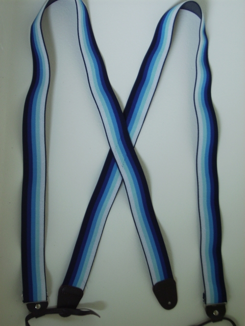 BUTTON-ON BLACK, NAVY BLUE, POWDER BLUE, LIGHTY BLUE, AND IVORY STRIPES.1 1/2"X 48" Suspenders PB120N48NAOM