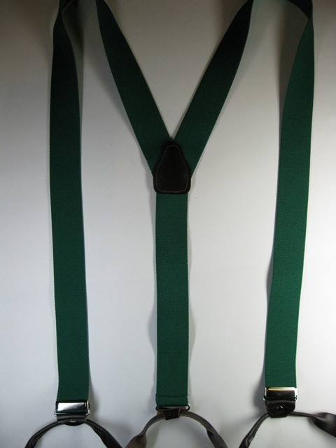 1 1/4" wide. "Y" Style. Assorted SIZES from 5' 1" to  7' 5" Height. (42" to 66" long Straps). Entirely Stretchable Cotton/Polyester Suspenders with Genuine Leather ends and 2 CHROME Adjusters. Hand Washable-Hang to Dry Material       Y-PF190N-E1A