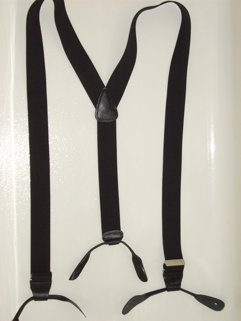 BLACK "Y" STYLE FRENCH SATIN FINISH. FANCY OCCASION DRESSUP Button On.1 1/2"x 48" Suspenders CHROME adjusters, genuine Leather Patch and Attachments.. Y-SB190N48BLAC