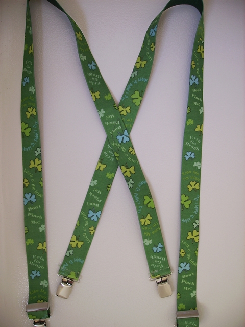 IRISH SLOGAN 1 1/2"x 48" Suspenders with 4 strong 1"x 1" Grips and 2 Length Adjusters in the front, all in NICKEL FINISH.UB220N48SP#1