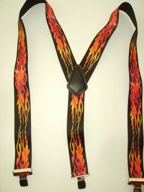 Mans suspeders red and orange flames Y style on sale.